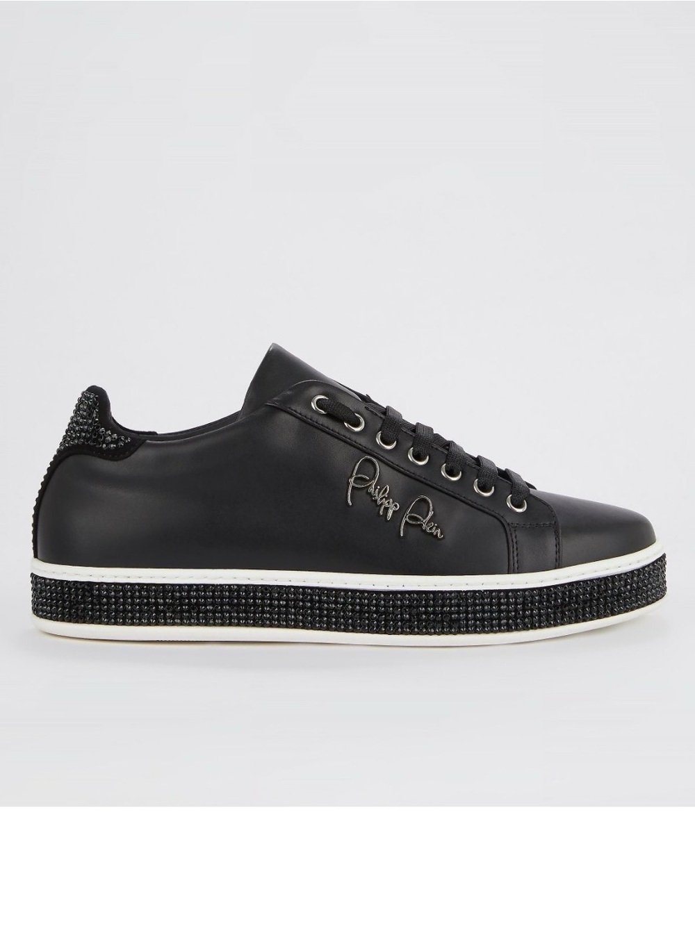 Philipp Plein Black Leather Crystal-Studded Low-Top Sneakers
